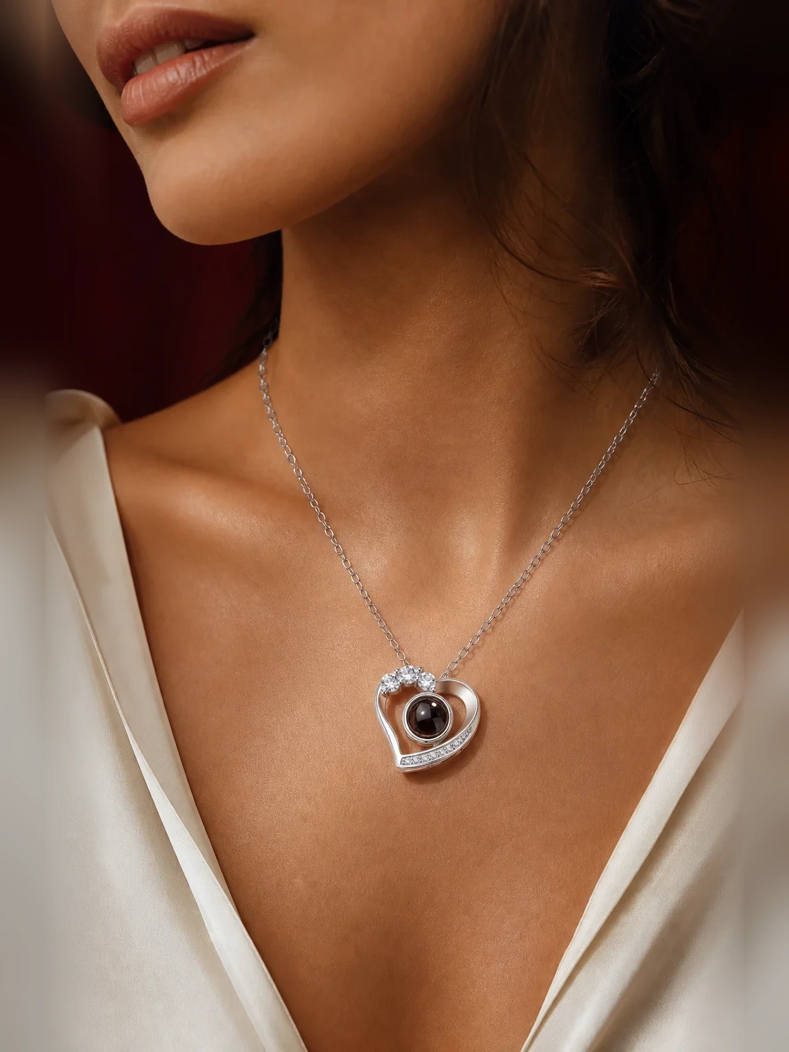 Heart Projection Necklace shown as worn