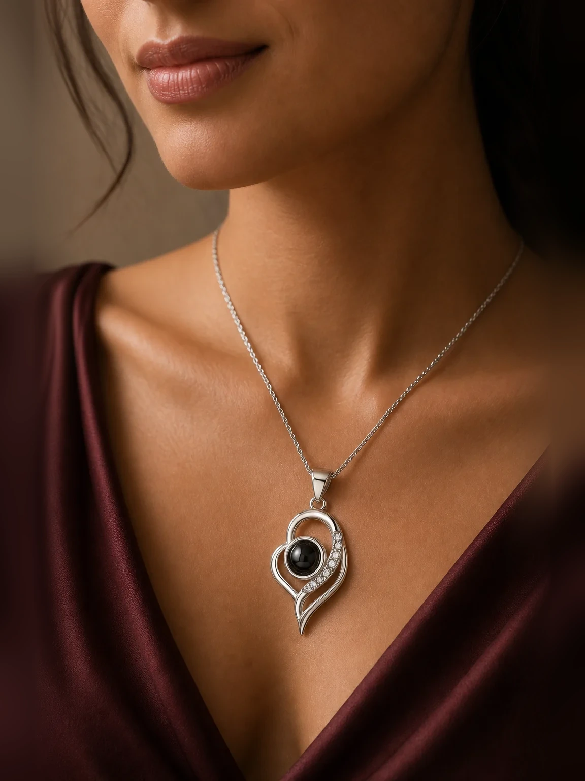 Tulip Photo Projection Necklace shown as worn