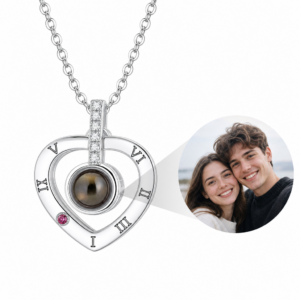 Personalized Roman Heart Photo Projection Necklace