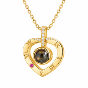 パーソナライズ Roman Heart Photo Projection Necklace