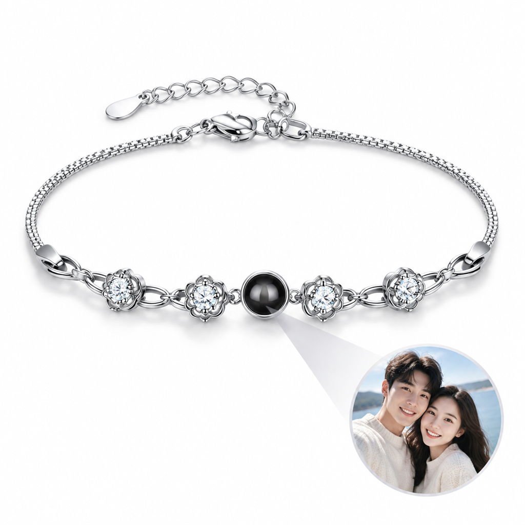 Camellia Photo Projection Bracelet - Silver