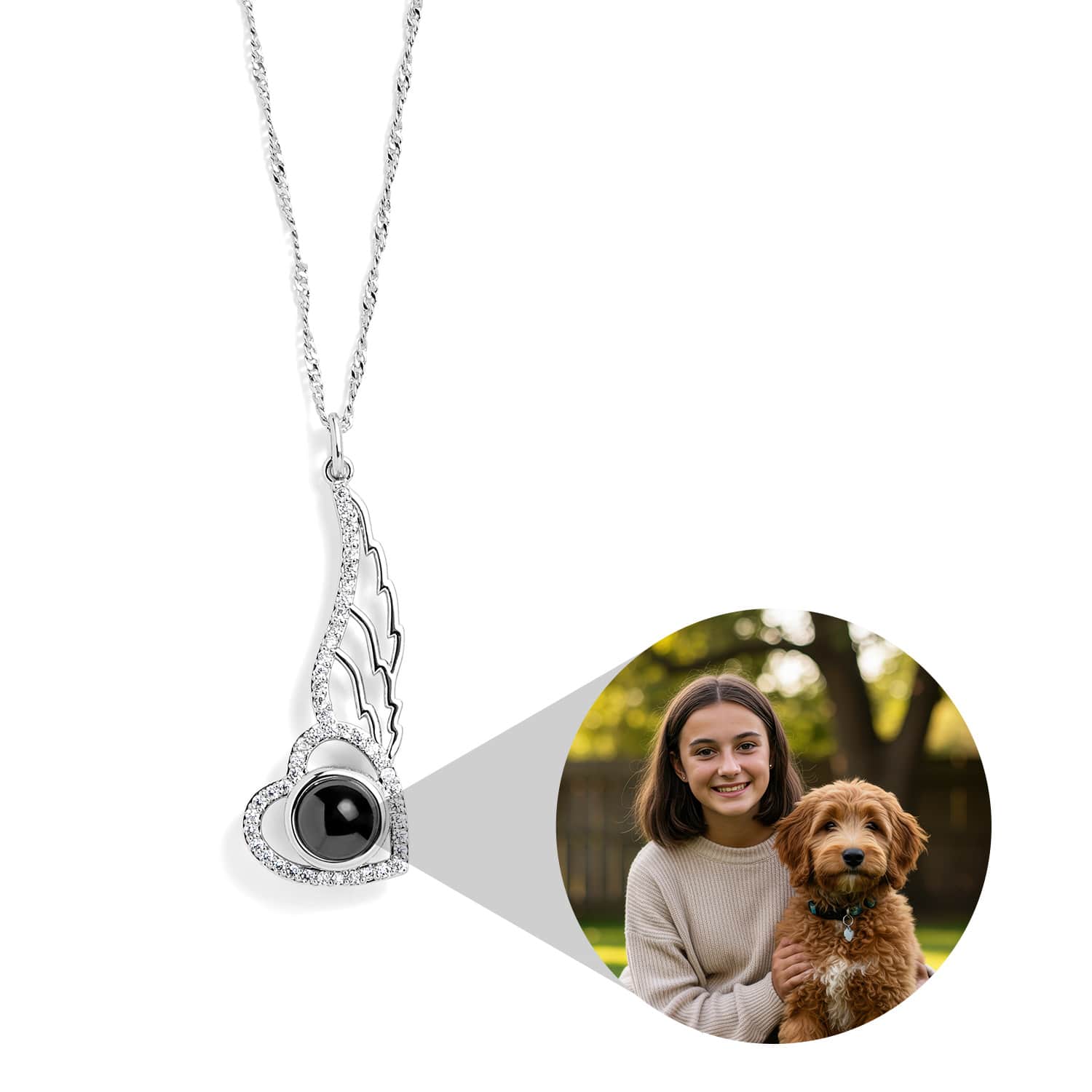 パーソナライズ Pavé Angel Wing Photo Necklace