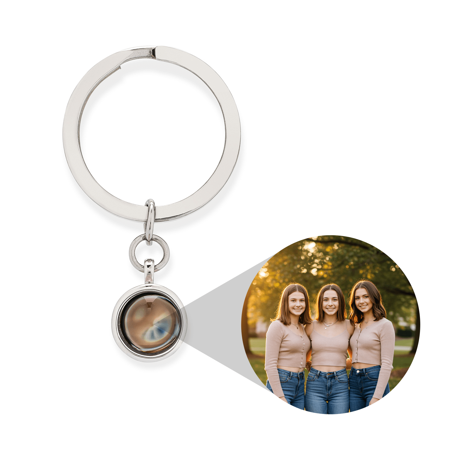 パーソナライズ Circle Photo Keychain
